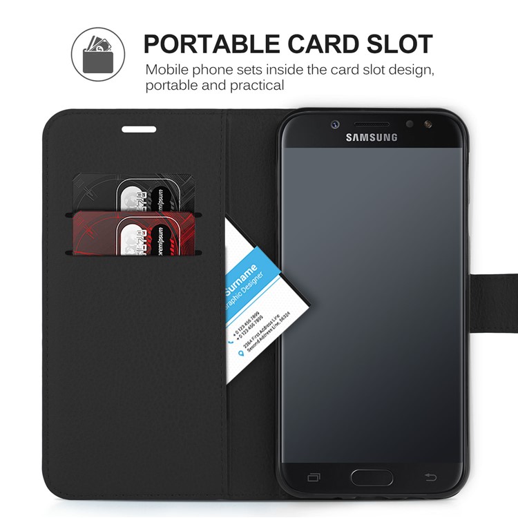 PU Leather Wallet Stand Mobile Phone Case for Samsung Galaxy J7 (2017) EU Version - Black-7