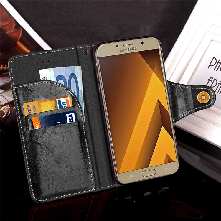 Retro Style Button Closure PU Leather Wallet Mobile Phone Casing with Lanyard for Samsung Galaxy A3 (2017) - Black-5