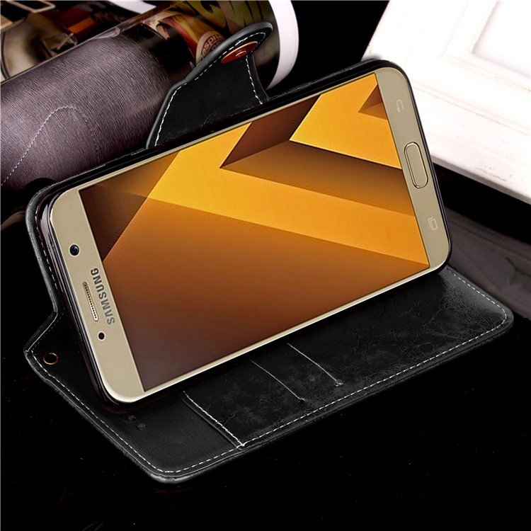 Retro Style Button Closure PU Leather Wallet Mobile Phone Casing with Lanyard for Samsung Galaxy A3 (2017) - Black-6