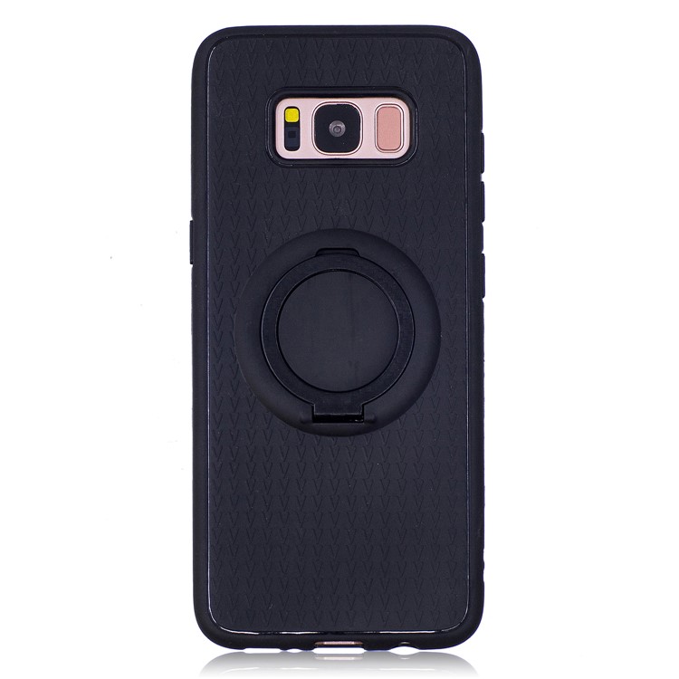 Soft Silicone Mobile Cover with Finger Ring Holder for Samsung Galaxy S8 SM-G950 - Black-1