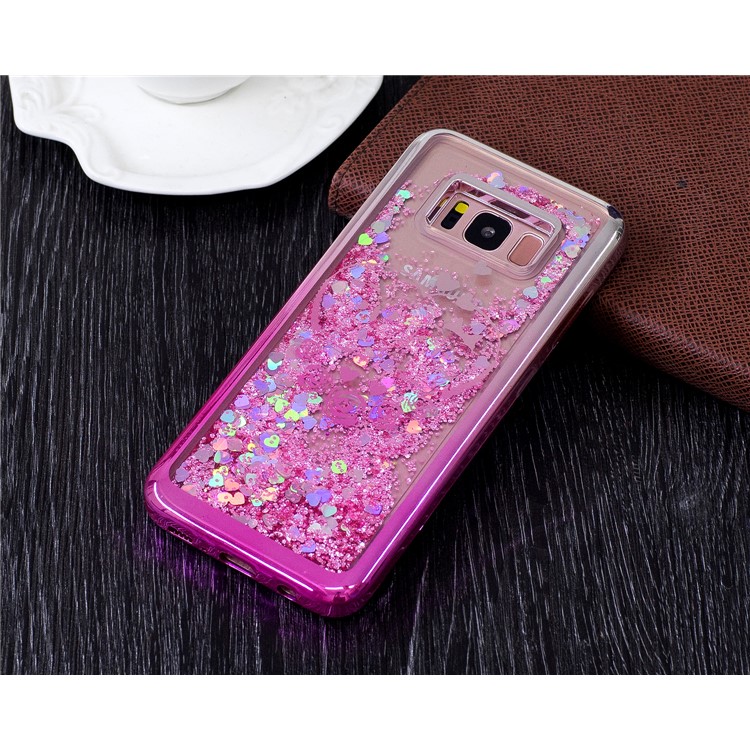 For Samsung Galaxy S8 G950 Electroplating Edges Liquid Glitter Powder Quicksand TPU Cover - Rose and Heart-2