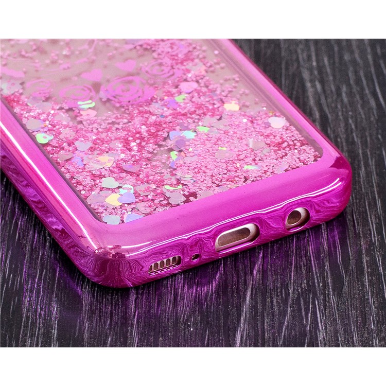 For Samsung Galaxy S8 G950 Electroplating Edges Liquid Glitter Powder Quicksand TPU Cover - Rose and Heart-3