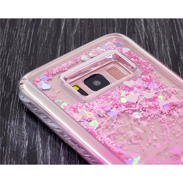 For Samsung Galaxy S8 G950 Electroplating Edges Liquid Glitter Powder Quicksand TPU Cover - Rose and Heart-4