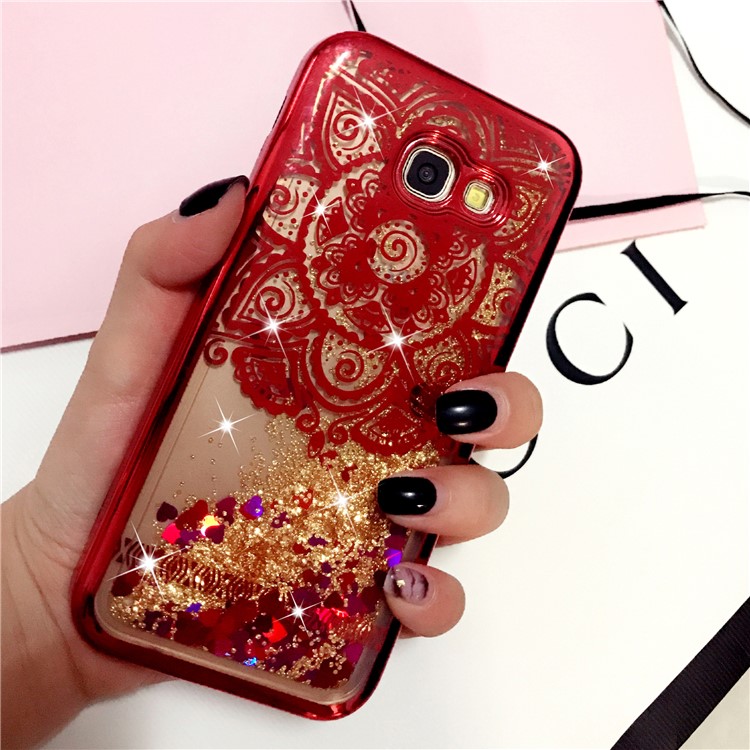Liquid Glitter Powder Quicksand Electroplating Edges TPU Phone Cover for Samsung Galaxy A3 (2017) - Henna Lotus in Red Color-1