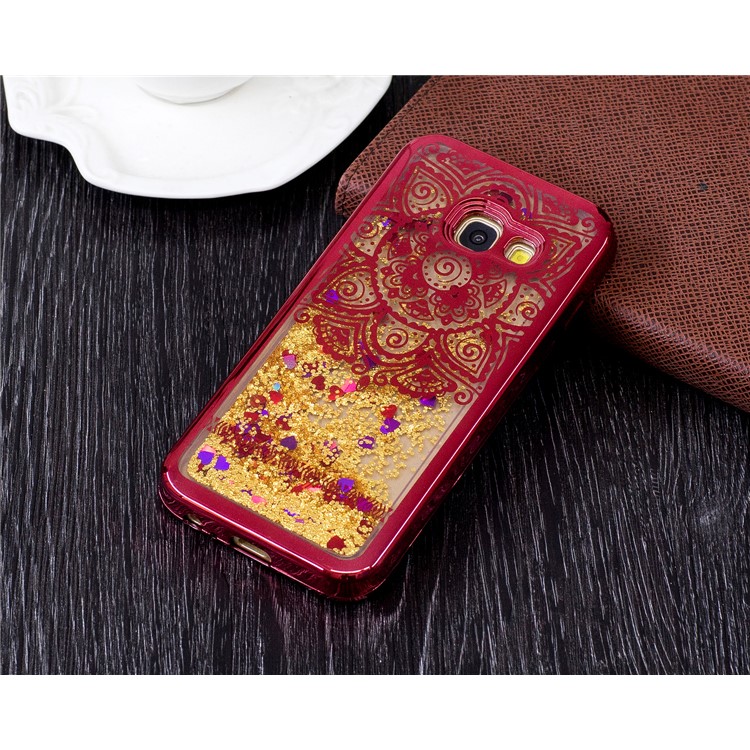 Liquid Glitter Powder Quicksand Electroplating Edges TPU Phone Cover for Samsung Galaxy A3 (2017) - Henna Lotus in Red Color-2