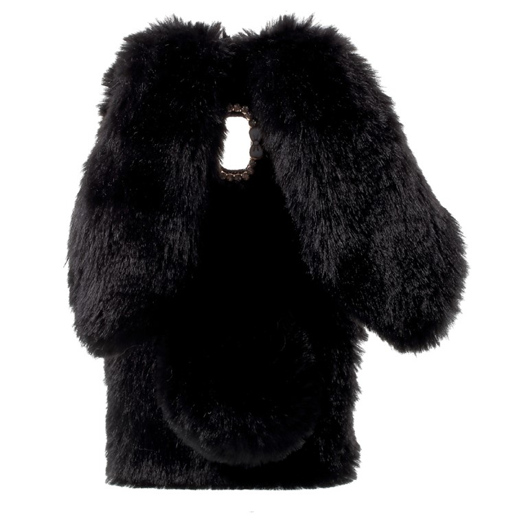 Bunny Shape Rhinestone Fluffy Fur Soft TPU Case for Samsung Galaxy J3 (2017) (EU Version) - Black-1