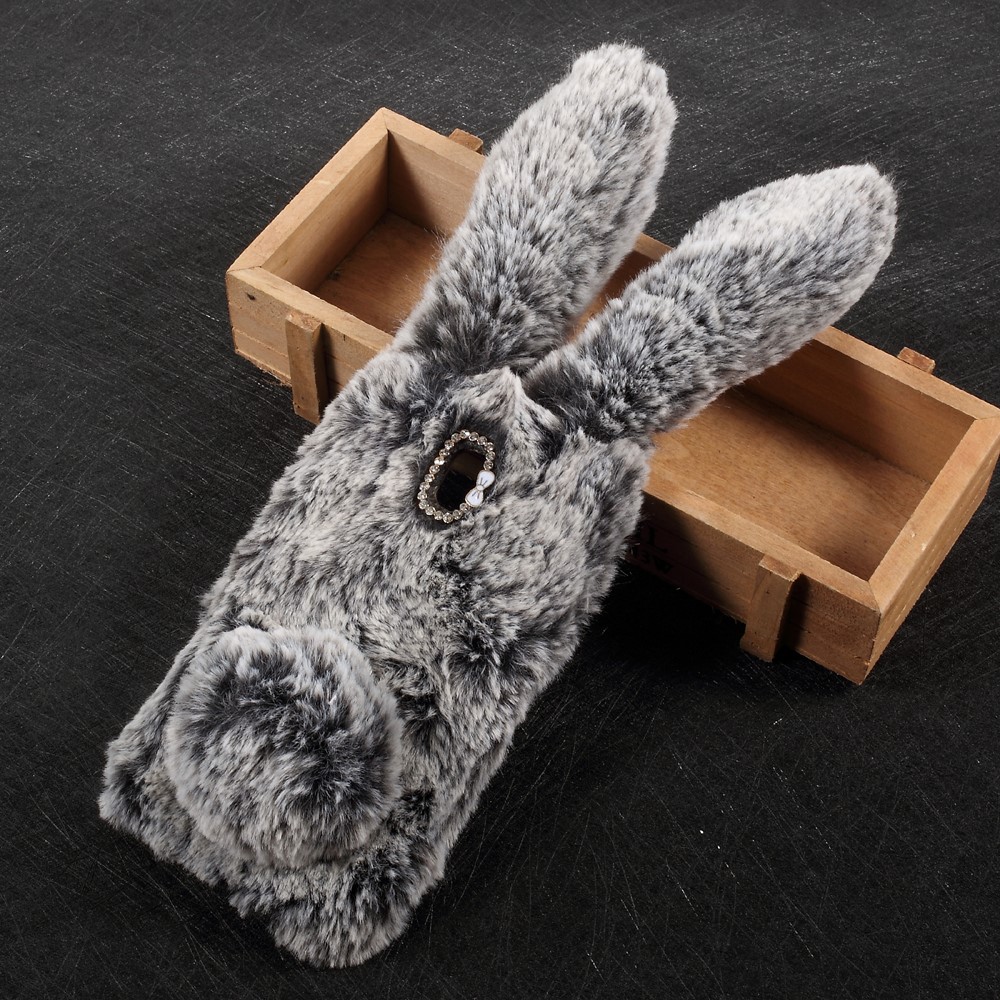 For Samsung Galaxy J5 (2017) EU Version Bunny Design Rhinestone Fluffy TPU Case Accessory - Dark Grey-1