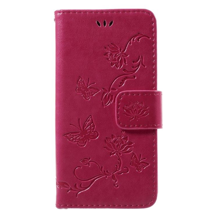 Imprint Butterfly Flowers Magnetic PU Wallet Stand Leather Case for Samsung Galaxy A3 (2017) - Rose-2