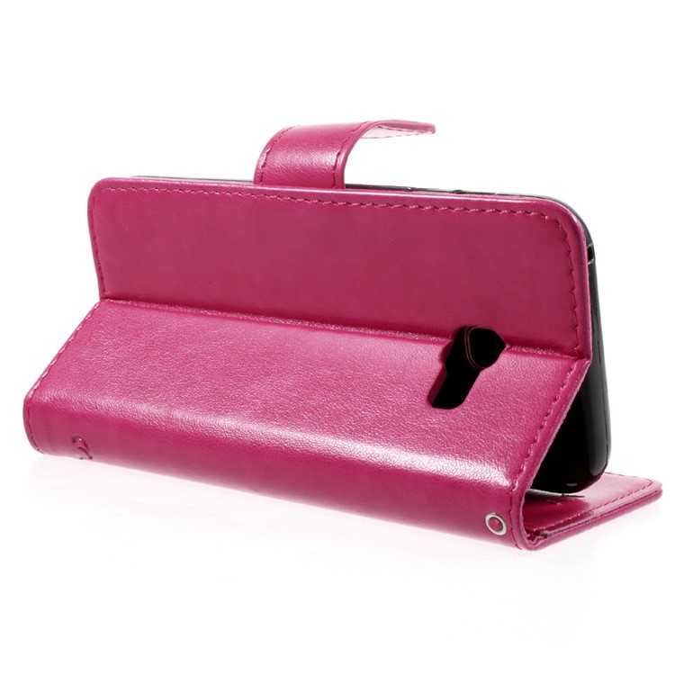 Imprint Butterfly Flowers Magnetic PU Wallet Stand Leather Case for Samsung Galaxy A3 (2017) - Rose-5