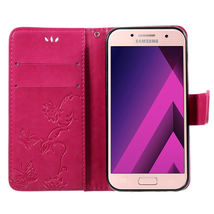Imprint Butterfly Flowers Magnetic PU Wallet Stand Leather Case for Samsung Galaxy A3 (2017) - Rose-6