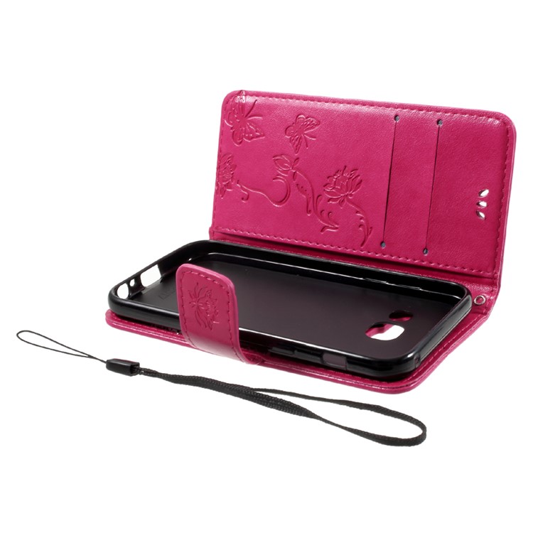 Imprint Butterfly Flowers Magnetic PU Wallet Stand Leather Case for Samsung Galaxy A3 (2017) - Rose-7