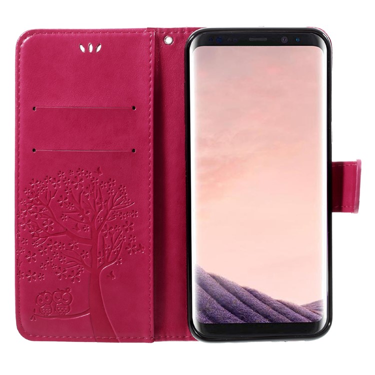 Imprint Tree Owl Magnetic Wallet PU Leather Stand Cover for Samsung Galaxy S8 Plus SM-G955 - Rose-6