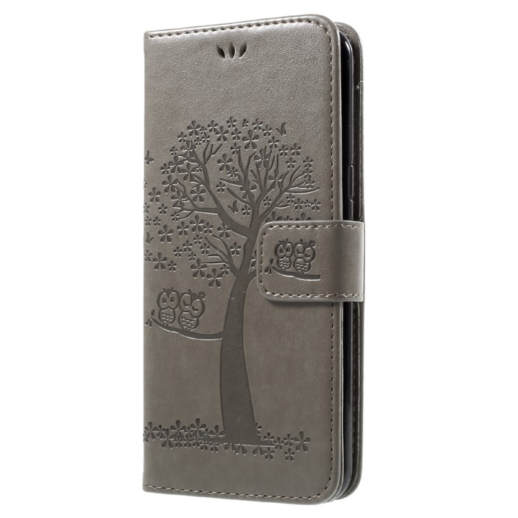Impressum Baum Eule Magnetische Brieftasche PU-Leder Stand Shell Für Samsung Galaxy S8 Plus SM-G955 - Grau-3