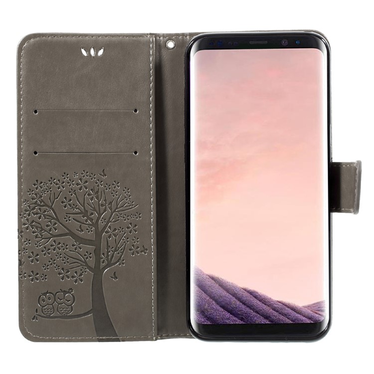 Impressum Baum Eule Magnetische Brieftasche PU-Leder Stand Shell Für Samsung Galaxy S8 Plus SM-G955 - Grau-6