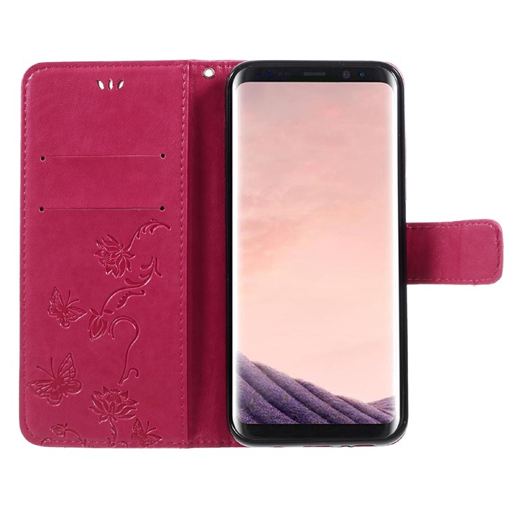 Imprint Butterfly Flowers Magnetic PU Wallet Stand Leather Cover for Samsung Galaxy S8 Plus SM-G955 - Rose-6