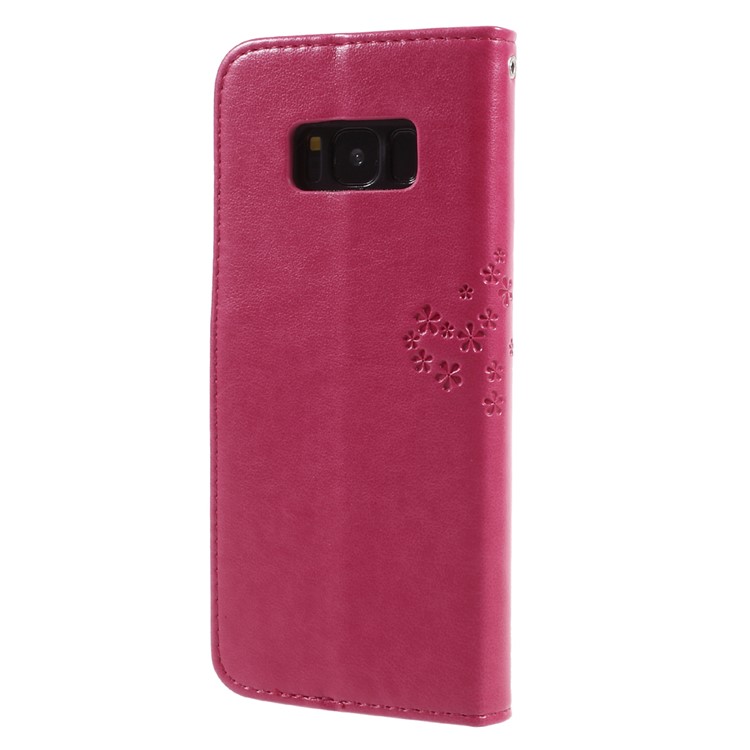 Imprint Tree Owl Magnetic Wallet PU Leather Stand Cover for Samsung Galaxy S8 SM-G950 - Rose-2