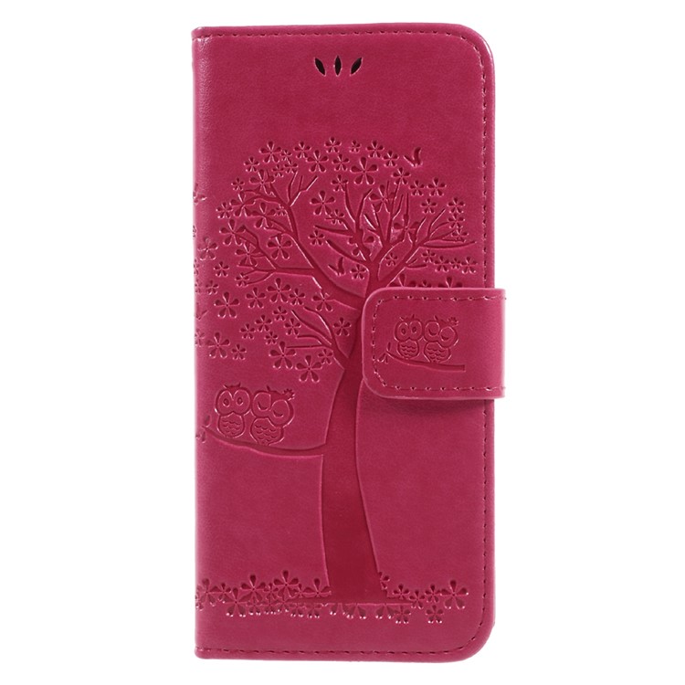 Imprint Tree Owl Magnetic Wallet PU Leather Stand Cover for Samsung Galaxy S8 SM-G950 - Rose-3