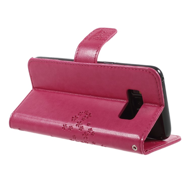 Imprint Tree Owl Magnetic Wallet PU Leather Stand Cover for Samsung Galaxy S8 SM-G950 - Rose-5