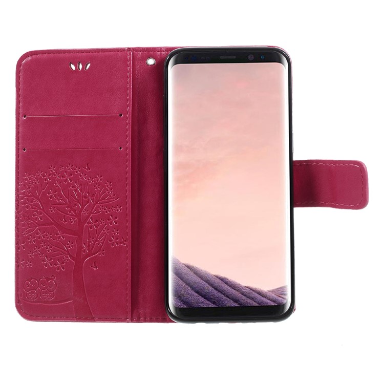Imprint Tree Owl Magnetic Wallet PU Leather Stand Cover for Samsung Galaxy S8 SM-G950 - Rose-6