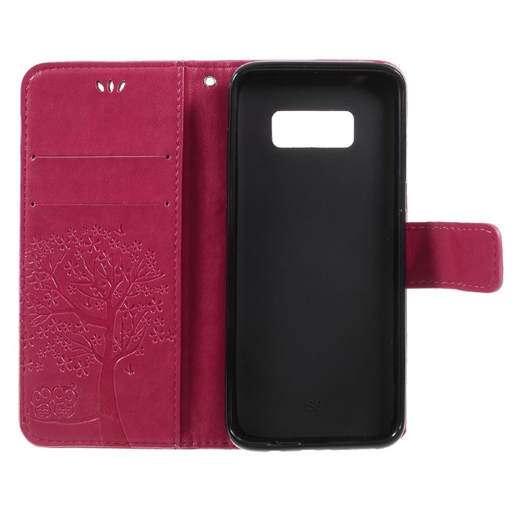 Imprint Tree Owl Magnetic Wallet PU Leather Stand Cover for Samsung Galaxy S8 SM-G950 - Rose-7