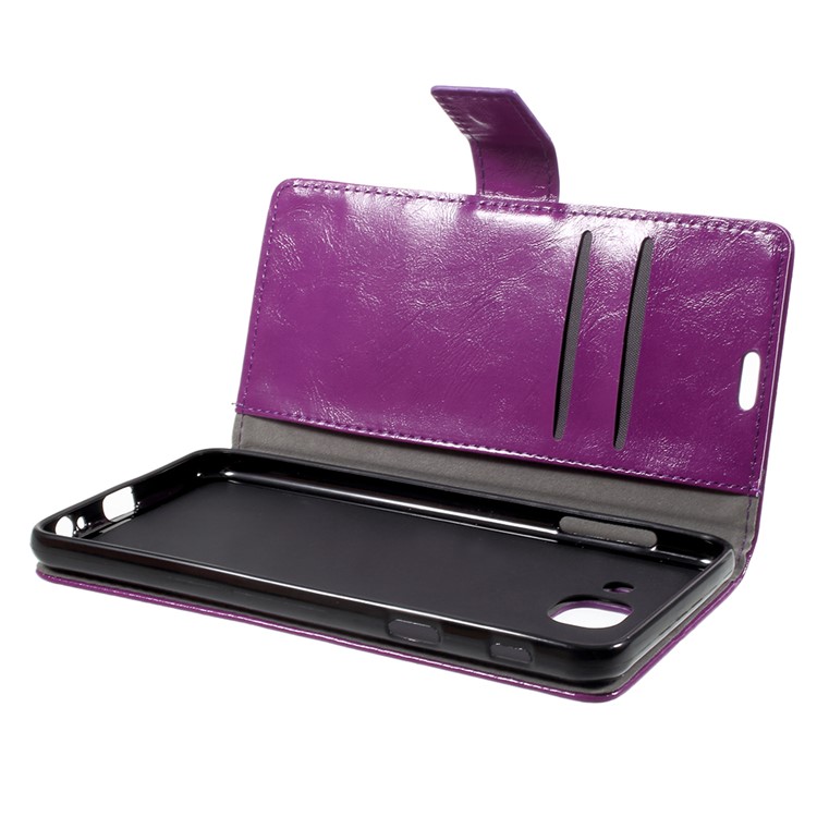 Crazy Horse Stand Wallet Leather Cell Phone Case for Samsung Galaxy J7 Max - Purple-5