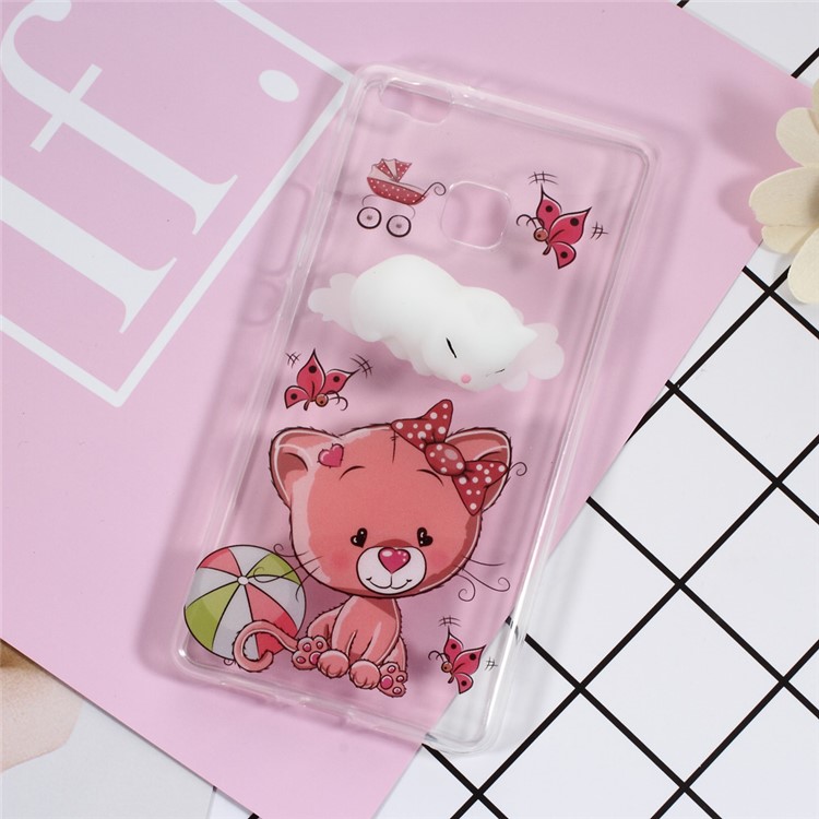 Squishy 3D Silicone Kneading Cat TPU Case Cover for Huawei P9 Lite / G9 Lite - Butterfly and Cat Pattern-1