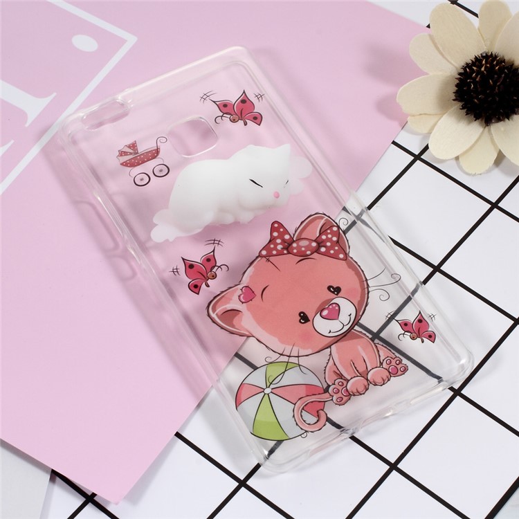 Squishy 3D Silicone Kneading Cat TPU Case Cover for Huawei P9 Lite / G9 Lite - Butterfly and Cat Pattern-2