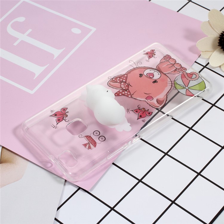 Squishy 3D Silicone Kneading Cat TPU Case Cover for Huawei P9 Lite / G9 Lite - Butterfly and Cat Pattern-3