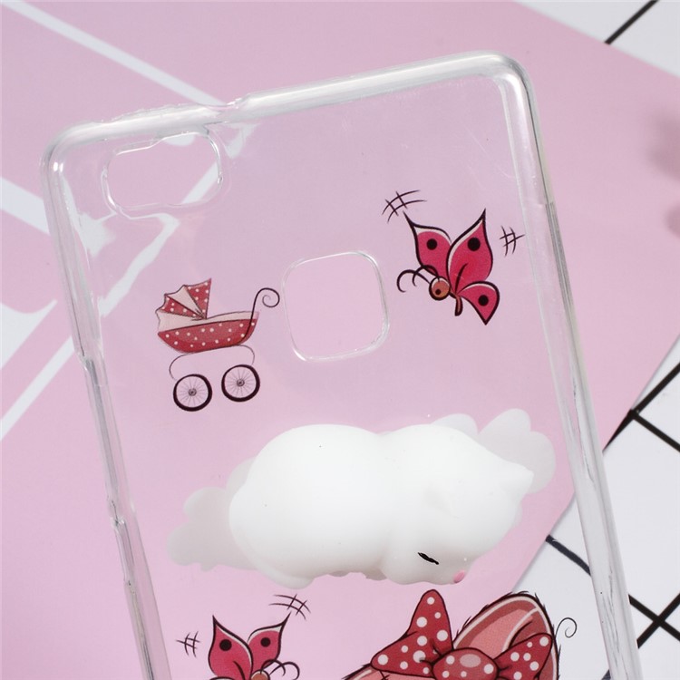 Squishy 3D Silicone Kneading Cat TPU Case Cover for Huawei P9 Lite / G9 Lite - Butterfly and Cat Pattern-4