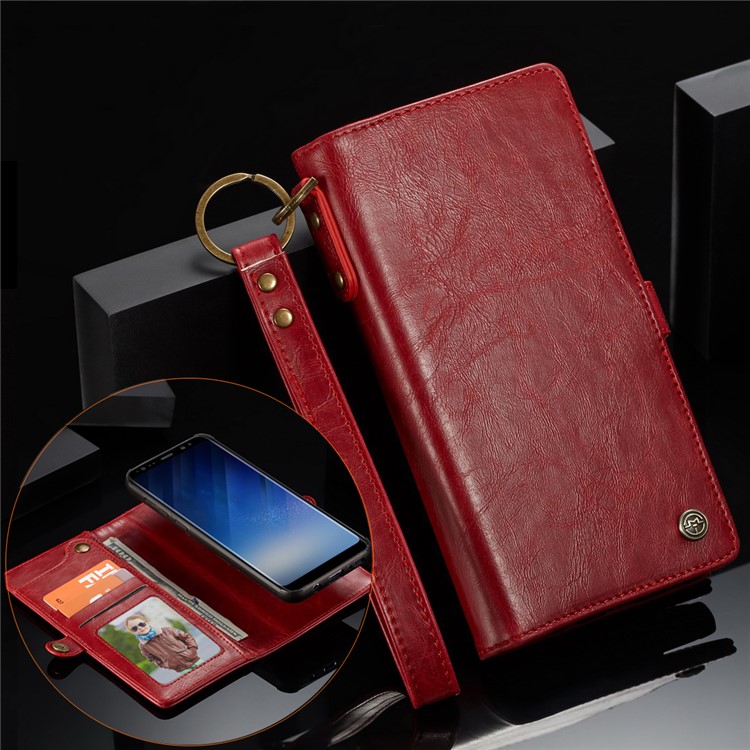 CASEME Detachable 2-in-1 Split Leather Wallet Flip Phone Cover for Samsung Galaxy S8 G950 - Red-1