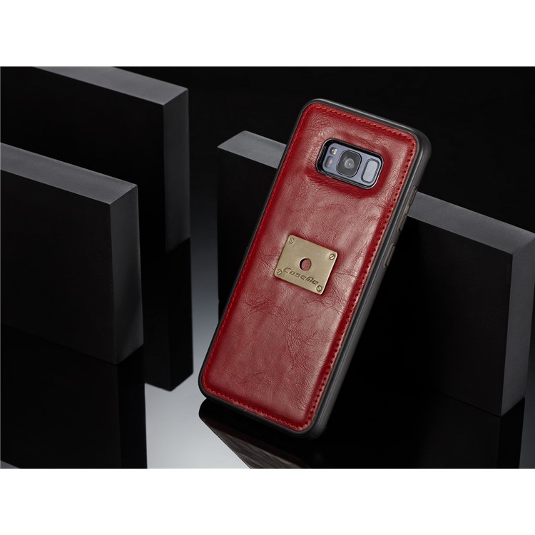 CASEME Detachable 2-in-1 Split Leather Wallet Flip Phone Cover for Samsung Galaxy S8 G950 - Red-10