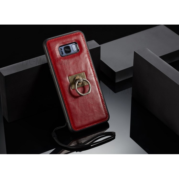 CASEME Detachable 2-in-1 Split Leather Wallet Flip Phone Cover for Samsung Galaxy S8 G950 - Red-13
