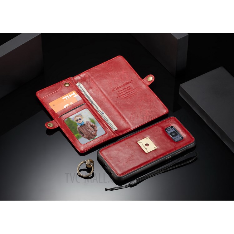 CASEME Detachable 2-in-1 Split Leather Wallet Flip Phone Cover for Samsung Galaxy S8 G950 - Red-16