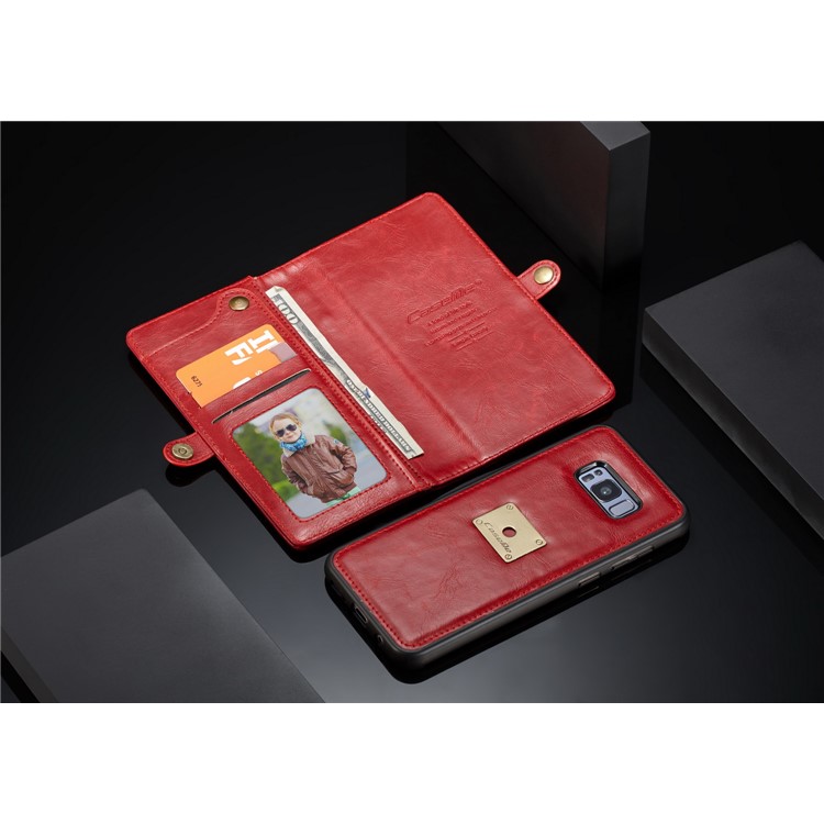 CASEME Detachable 2-in-1 Split Leather Wallet Flip Phone Cover for Samsung Galaxy S8 G950 - Red-17