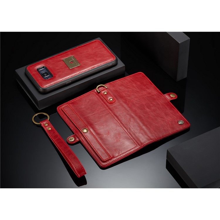 CASEME Detachable 2-in-1 Split Leather Wallet Flip Phone Cover for Samsung Galaxy S8 G950 - Red-18