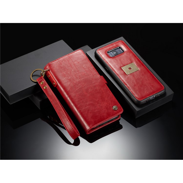 CASEME Detachable 2-in-1 Split Leather Wallet Flip Phone Cover for Samsung Galaxy S8 G950 - Red-20