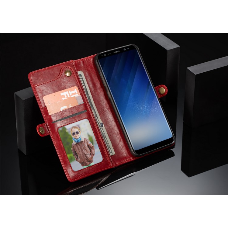 CASEME Detachable 2-in-1 Split Leather Wallet Flip Phone Cover for Samsung Galaxy S8 G950 - Red-6