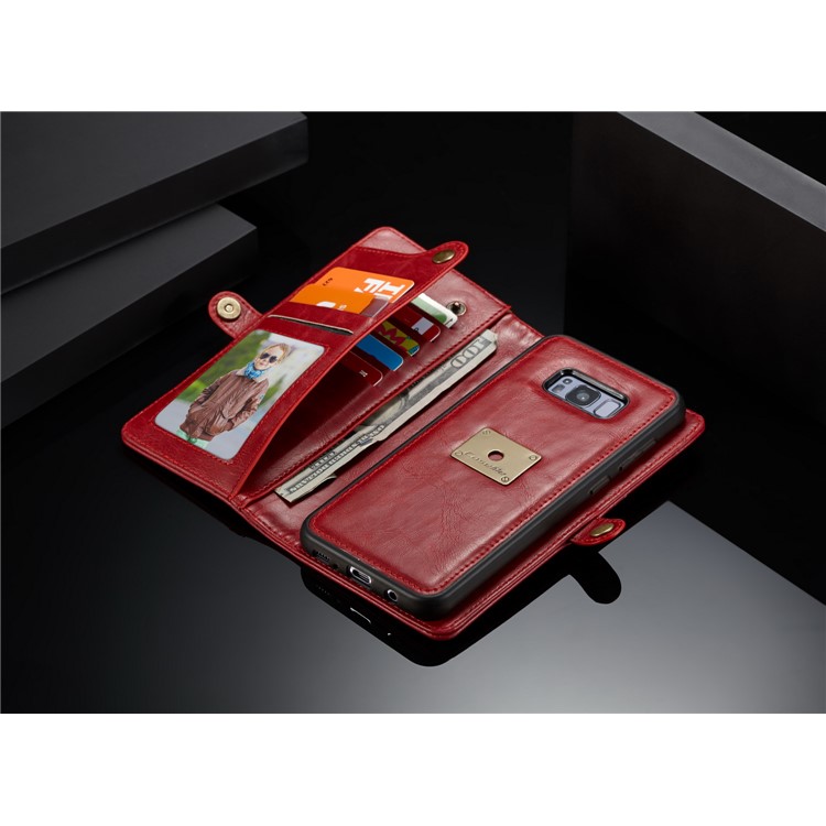 CASEME Detachable 2-in-1 Split Leather Wallet Flip Phone Cover for Samsung Galaxy S8 G950 - Red-8