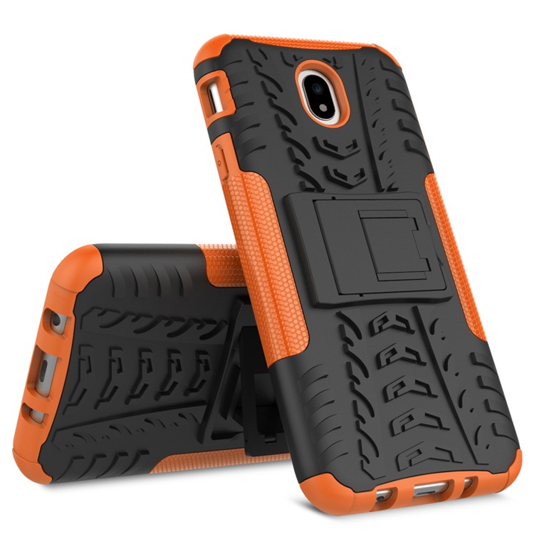 Tyre Pattern Kickstand PC + TPU Hybrid Shell for Samsung Galaxy J7 (2017) EU Version - Orange-2