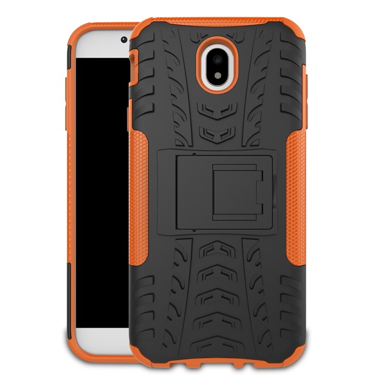 Tyre Pattern Kickstand PC + TPU Hybrid Shell for Samsung Galaxy J7 (2017) EU Version - Orange-3