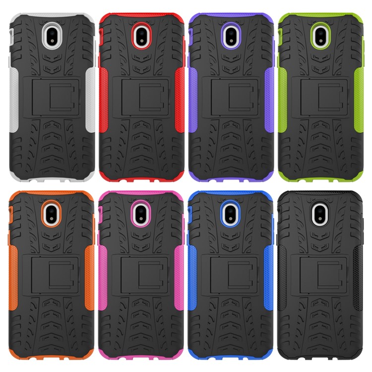 Tyre Pattern Kickstand PC + TPU Hybrid Shell for Samsung Galaxy J7 (2017) EU Version - Orange-5