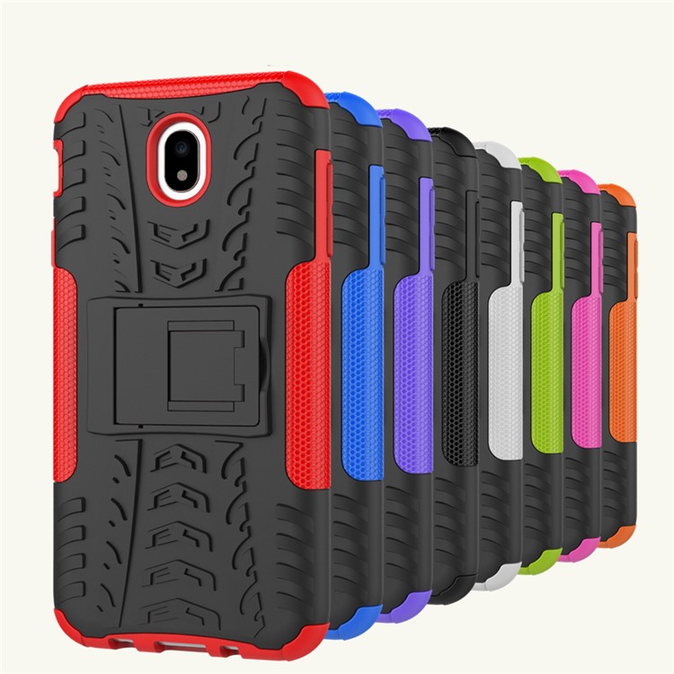 Tyre Pattern Kickstand PC + TPU Hybrid Shell for Samsung Galaxy J7 (2017) EU Version - Orange-6