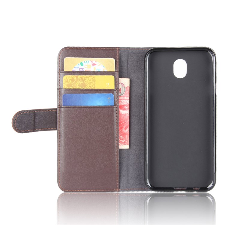 Genuine Split Leather Wallet Phone Case with Stand for Samsung Galaxy J5 (2017) EU / Asia Version - Brown-4