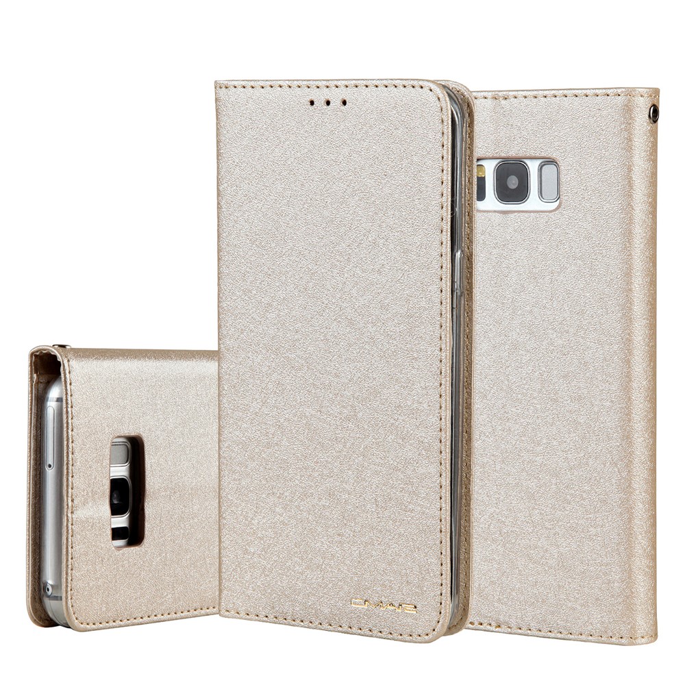 For Samsung Galaxy S8 G950 CMAI2 Series Silk Texture Wallet Stand Leather Case Shell - Gold-1