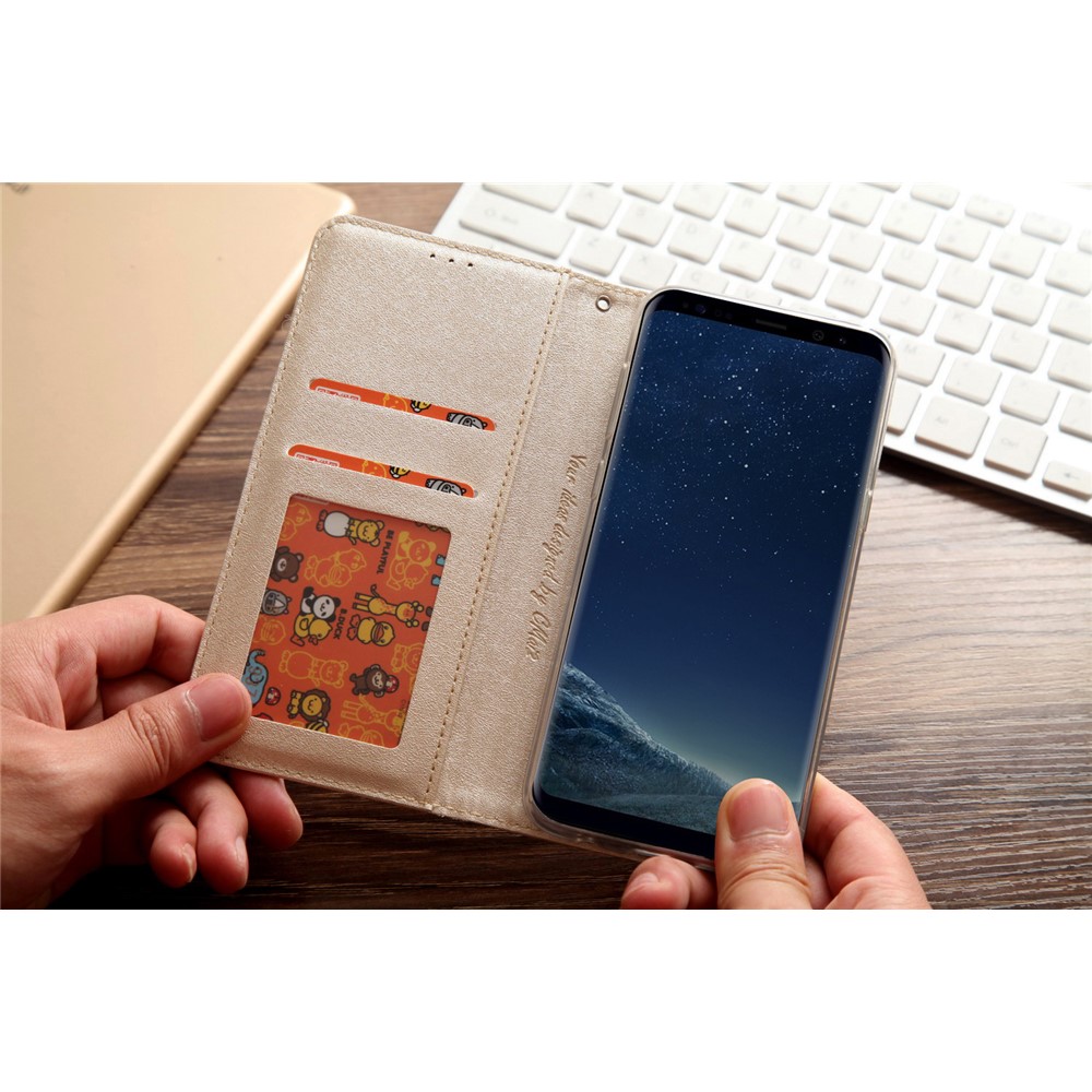 For Samsung Galaxy S8 G950 CMAI2 Series Silk Texture Wallet Stand Leather Case Shell - Gold-21