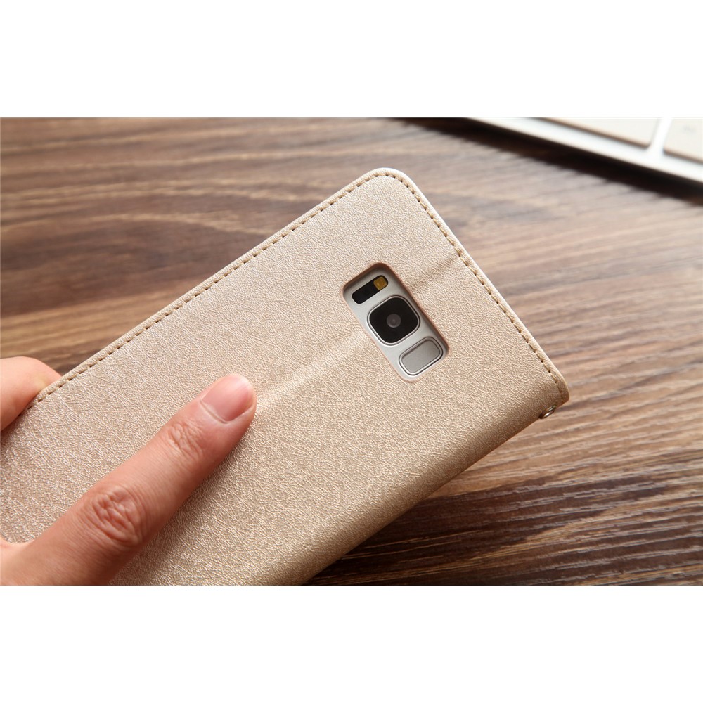 For Samsung Galaxy S8 G950 CMAI2 Series Silk Texture Wallet Stand Leather Case Shell - Gold-23