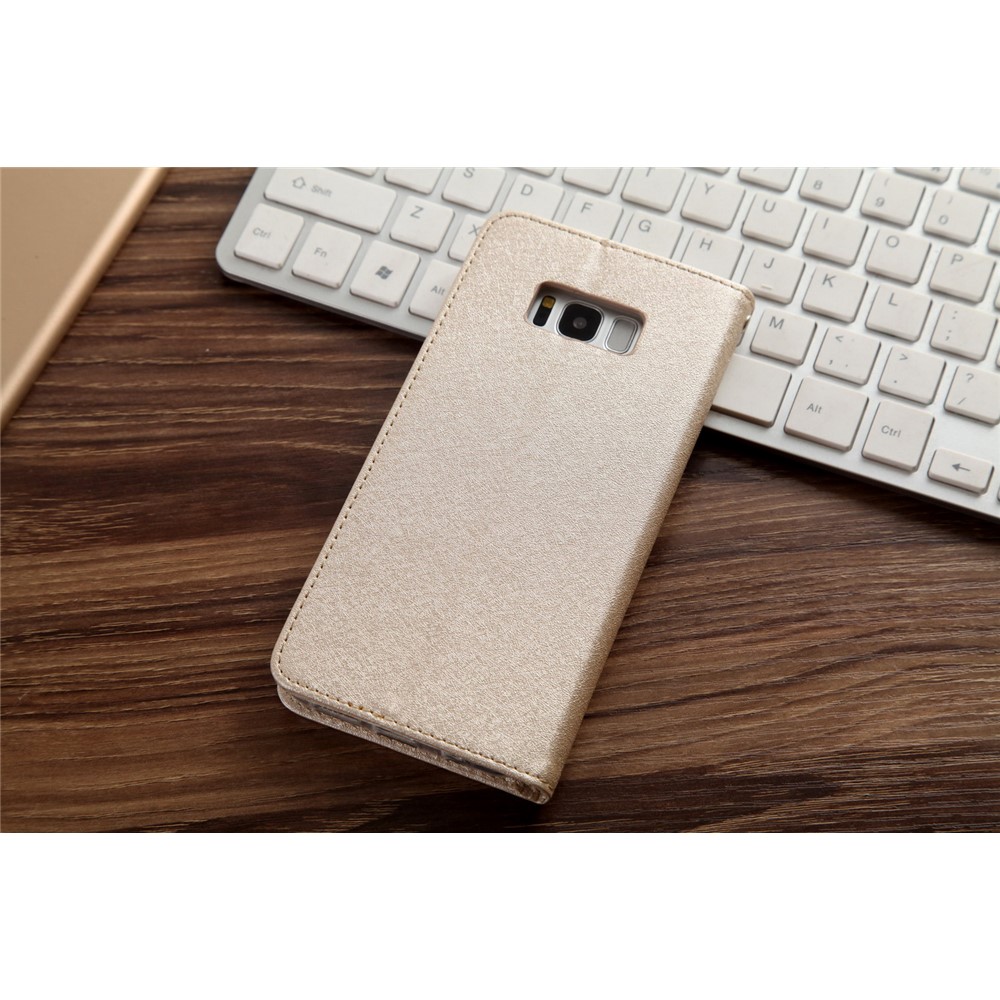 For Samsung Galaxy S8 G950 CMAI2 Series Silk Texture Wallet Stand Leather Case Shell - Gold-26
