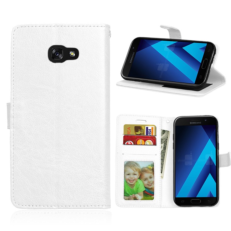 

Сумасшедший Кожаный Чехол С Кожаным Чехлом Для Карт Для Галактики Samsung A5 (2017) SM-A520 - Белый, Galaxy A5 (2017)