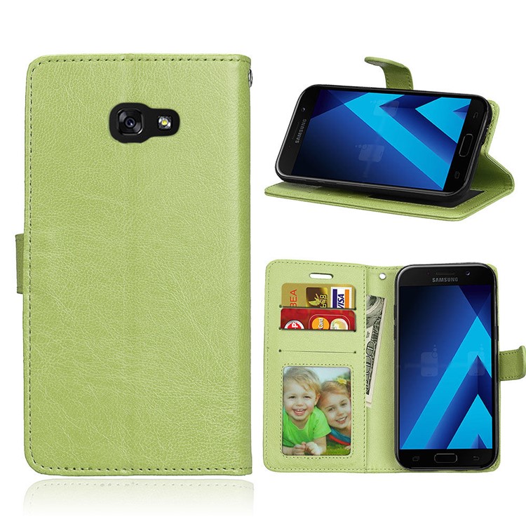 

Crazy Horse Wallet Leather Stand Mobile Phone Casing for Samsung Galaxy A5 (2017) SM-A520 - Green, Galaxy A5 (2017)