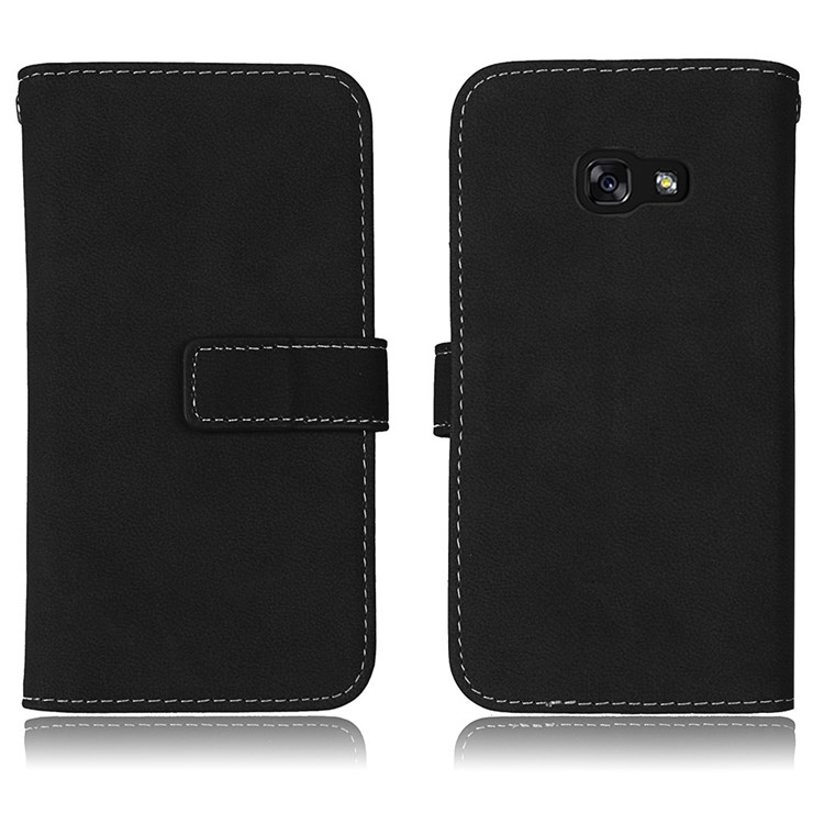 Matte Skin Leather Stand Folio Case with 9 Card Holders for Samsung Galaxy A3 (2017) - Black-2